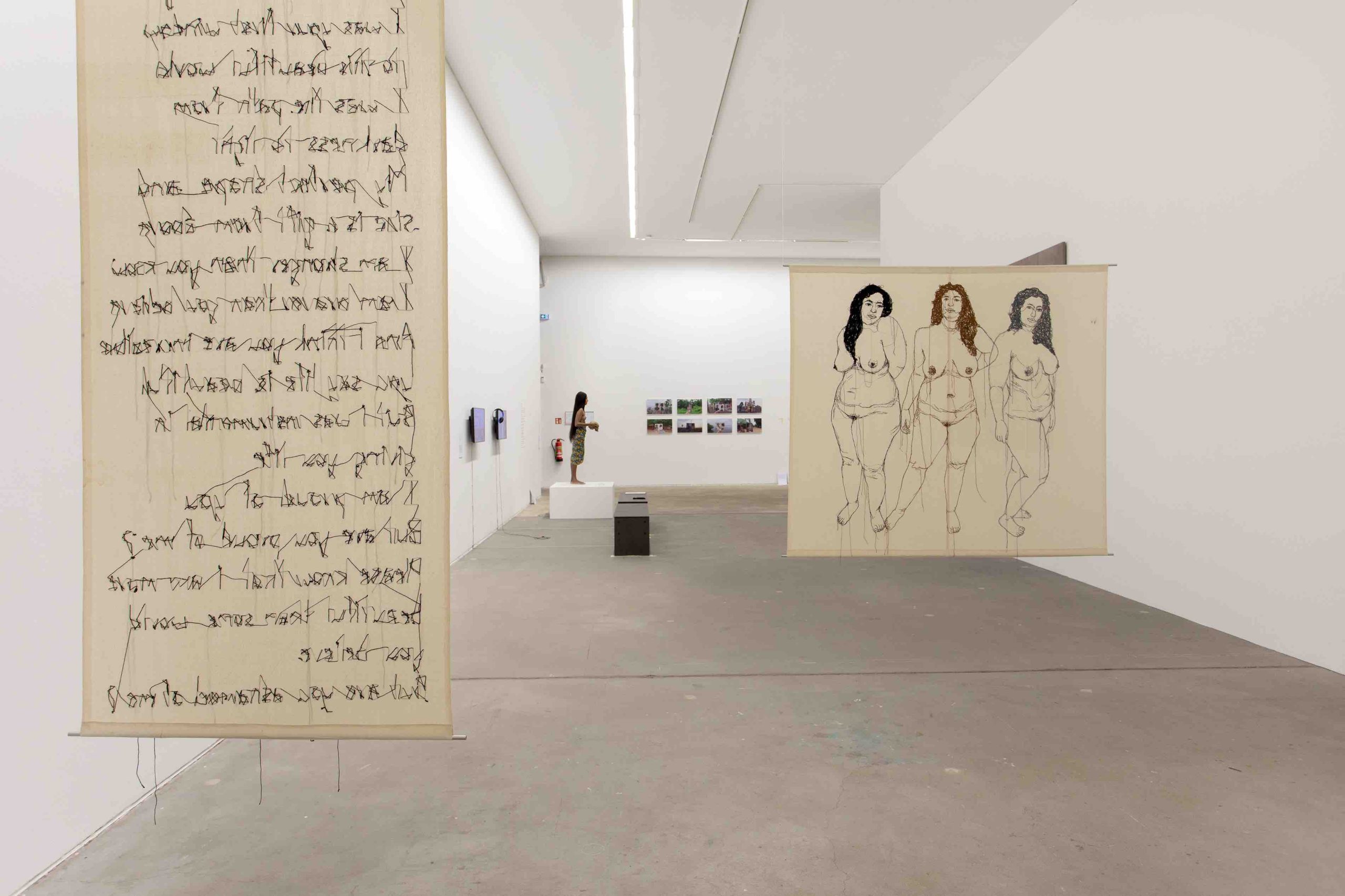 KW Institute for Contemporary Art, 11.06.-18.09.2022

Photo: Silke Briel

 

Mayuri Chari, I Was Not Created for Pleasure 13 (Monologue of a Vagina), 2017

Thread, Stitching on cloth

 

Deneth Piumakshi Veda Aarachchige, Self-Portrait as Restitution – from a Feminist Point of View, 2020

3D SLA-print of the artist’s body

 

Deneth Piumakshi Veda Arachchige, works from the series 136 years ago & now, 2019

Photographs

 

Mayuri Chari, I Was Not Created for Pleasure (Don′t Open I Am Nude Inside), 2018

Thread, Stitching on cloth